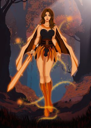 Claymore Golden Warrior: Fantasy Art Print - Premium Wooden Framed Poster. Ready to Hang.
