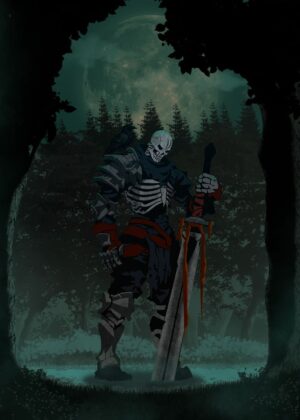 Dark Fantasy Skeleton Knight Artwork: Berserk Inspired - Premium Wooden Framed Poster. Ready to Hang.