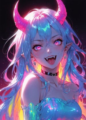 Neon Demon Girl Art Print - Premium Wooden Framed Poster. Ready to Hang.