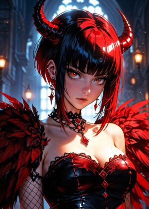 Horned Punk Princess: Digital Art Print - Premium Wooden Framed Poster. Ready to Hang.