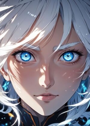 Anime Girl Ice Princess: Stunning Digital Art Print - Premium Wooden Framed Poster. Ready to Hang.