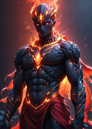 Hell Warrior: Fiery Digital Art Print - Premium Wooden Framed Poster. Ready to Hang.