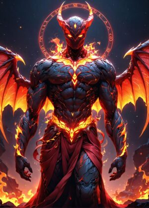 The Last Demon: A Fiery Masterpiece of Digital Art - Premium Wooden Framed Poster. Ready to Hang.