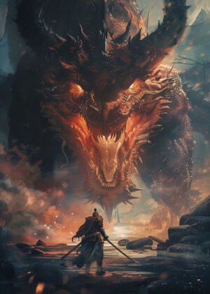 Fiery Dragon Anime Fantasy Art Print - Premium Wooden Framed Poster. Ready to Hang.