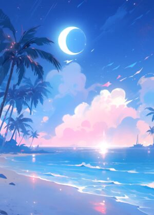 Magical Beach Nights: Dreamy Sunset Paradise Artwork - Premium Wooden Framed Poster. Ready to Hang.