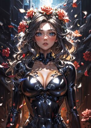 The Rose Kissed Woman: A Digital Art Print - Premium Wooden Framed Poster. Ready to Hang.
