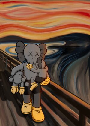 KAWS x The Scream: A Modern Masterpiece - Premium Wooden Framed Poster. Ready to Hang.