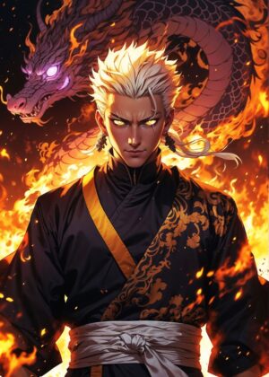 Prince on Fire: A Fantasy Art Print - Premium Wooden Framed Poster. Ready to Hang.