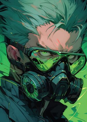 Cyberpunk Anime Mask Art Print - Premium Wooden Framed Poster. Ready to Hang.