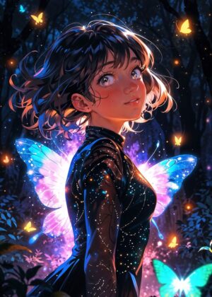 Enchantress of the Forest: Anime Girl Art Print - Premium Wooden Framed Poster. Ready to Hang.