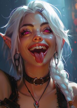 Neon Enchantress: Fantasy Art Print - Premium Wooden Framed Poster. Ready to Hang.