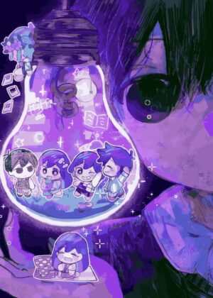 Omori Fan Art: A Dreamy Purple Escape - Premium Wooden Framed Poster. Ready to Hang.