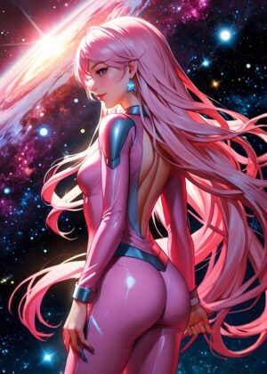 Cosmic Pink Star: A Digital Art Print - Premium Wooden Framed Poster. Ready to Hang.