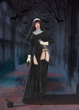 Gothic Nun Artwork: Dark Fantasy Illustration - Premium Wooden Framed Poster. Ready to Hang.