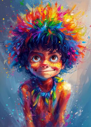 Vibrant Rainbow Child Art Print - Premium Wooden Framed Poster. Ready to Hang.