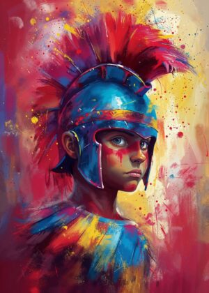 Vibrant Roman Warrior Art Print - Premium Wooden Framed Poster. Ready to Hang.