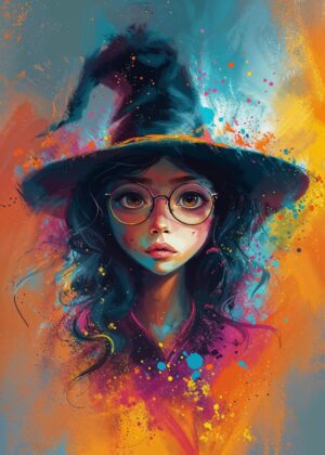 Witchy Wonder: A Colorful Fantasy Portrait - Premium Wooden Framed Poster. Ready to Hang.