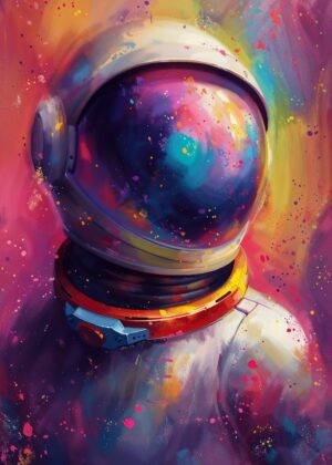 Vibrant Cosmos: Astronaut in a Colorful Galaxy - Premium Wooden Framed Poster. Ready to Hang.