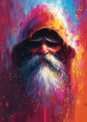 Hooded Elder: A Vibrant Abstract Portrait - Premium Wooden Framed Poster. Ready to Hang.