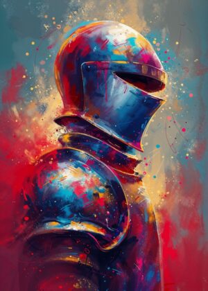 Vibrant Knight: A Bold Artistic Expression - Premium Wooden Framed Poster. Ready to Hang.