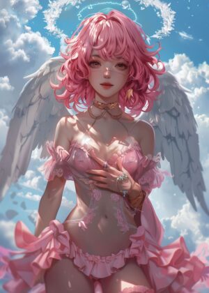 Godly Angel Anime Girl Art Print - Premium Wooden Framed Poster. Ready to Hang.