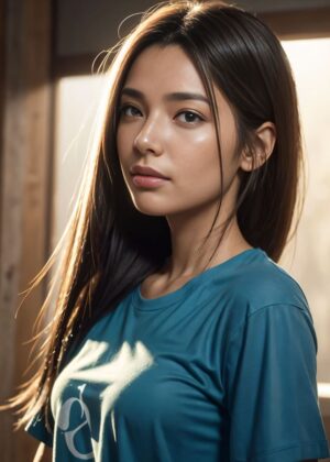 Stunning Asian Woman with Flowing Dark Hair - Premium Wooden Framed Poster. Ready to Hang.
