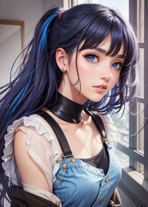 Anime Girl Waifu Art Print: Stunning Digital Illustration - Premium Wooden Framed Poster. Ready to Hang.