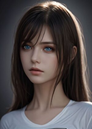 Stunning Portrait of a Caucasian Girl with Blue Eyes - Premium Wooden Framed Poster. Ready to Hang.