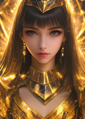 Golden Cleopatra: A Regal Digital Artwork - Premium Wooden Framed Poster. Ready to Hang.
