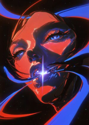 Galactic Siren: A Celestial Portrait - Premium Wooden Framed Poster. Ready to Hang.