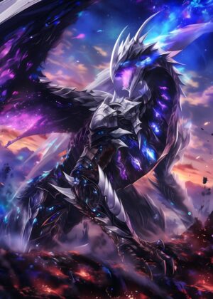 Anime Metallic Dragon Art Print - Premium Wooden Framed Poster. Ready to Hang.