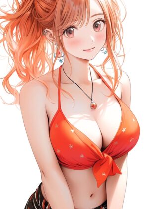 Anime Girl in Summer Bikini - Premium Wooden Framed Poster. Ready to Hang.