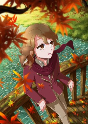 Autumn Chill: Manga-Inspired Artwork - Premium Wooden Framed Poster. Ready to Hang.
