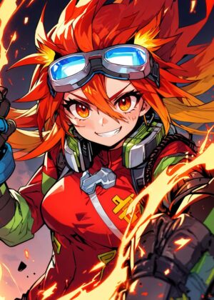 Fiery Crazy Girl Anime Art Print - Premium Wooden Framed Poster. Ready to Hang.