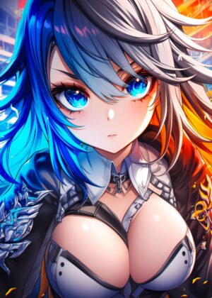 Anime Girl: Ice and Fire Fusion - Premium Wooden Framed Poster. Ready to Hang.