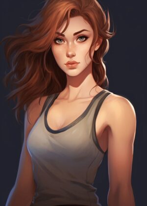 Anime Girl with Freckles and Flowing Red Hair - Premium Wooden Framed Poster. Ready to Hang.