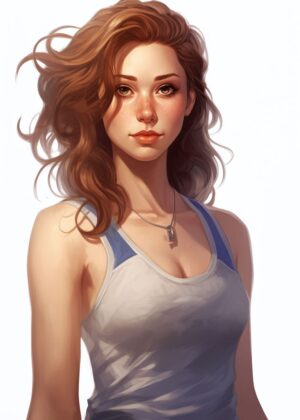 Anime Girl with Freckles and Brown Hair - Premium Wooden Framed Poster. Ready to Hang.