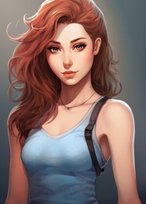 Stunning Anime Girl with Red Hair - Premium Wooden Framed Poster. Ready to Hang.