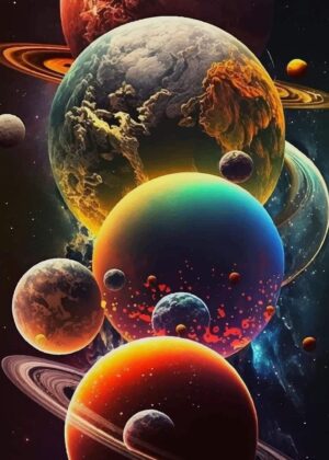 Cosmic Symphony: A Vibrant Space Exploration - Premium Wooden Framed Poster. Ready to Hang.