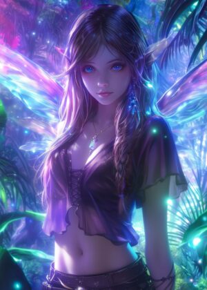 Ethereal Fairy Anime Girl Art Print - Premium Wooden Framed Poster. Ready to Hang.