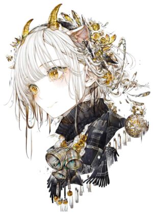 Yellow Horned Anime Girl Art Print - Premium Wooden Framed Poster. Ready to Hang.