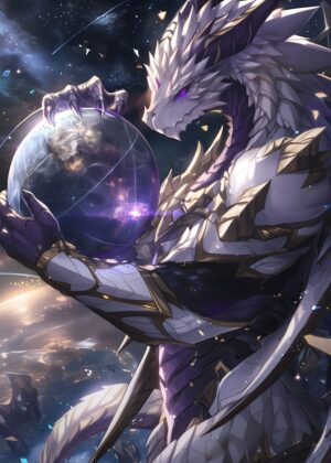 Dragon Keeper of Planets: Celestial Fantasy Art Print - Premium Wooden Framed Poster. Ready to Hang.