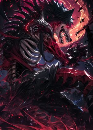 Bloody Bloodmoon Wolf: Dark Fantasy Art Print - Premium Wooden Framed Poster. Ready to Hang.
