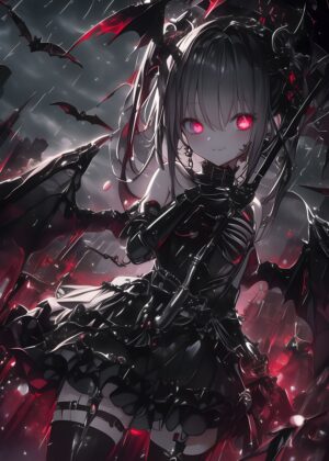 Gothic Anime Girl Death Art Print - Premium Wooden Framed Poster. Ready to Hang.
