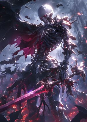 Gothic Skeleton Knight: Dark Fantasy Art Print - Premium Wooden Framed Poster. Ready to Hang.