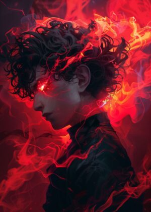 Fiery Anime Boy Art Print - Premium Wooden Framed Poster. Ready to Hang.