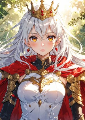 Regal Warrior in Forest: Anime Art Print - Premium Wooden Framed Poster. Ready to Hang.