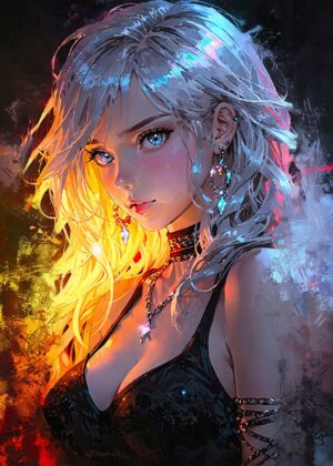 Luminous Elegance: Anime Girl Art Print - Premium Wooden Framed Poster. Ready to Hang.