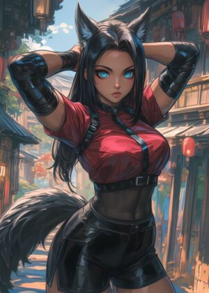 Fox Girl Warrior: Anime Art Print - Premium Wooden Framed Poster. Ready to Hang.
