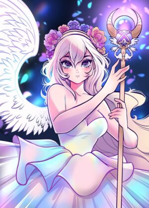 Celestial Guardian: Anime Angel Art Print - Premium Wooden Framed Poster. Ready to Hang.